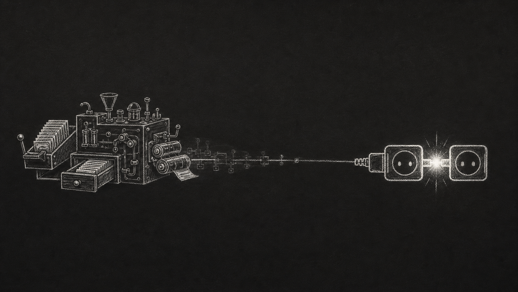 A complex custom machine simplifying into one native connection.